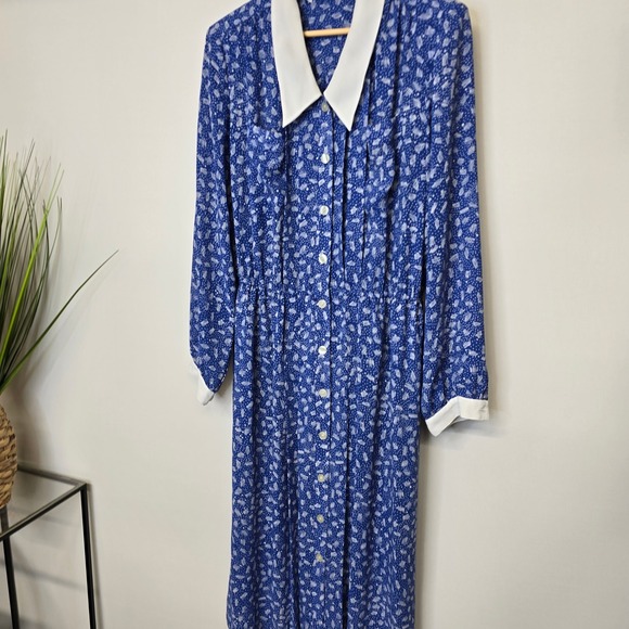 Vintage Womens Blue White Print Dress Sun Dress Casual Day Dress‎ 16W - Picture 8 of 8